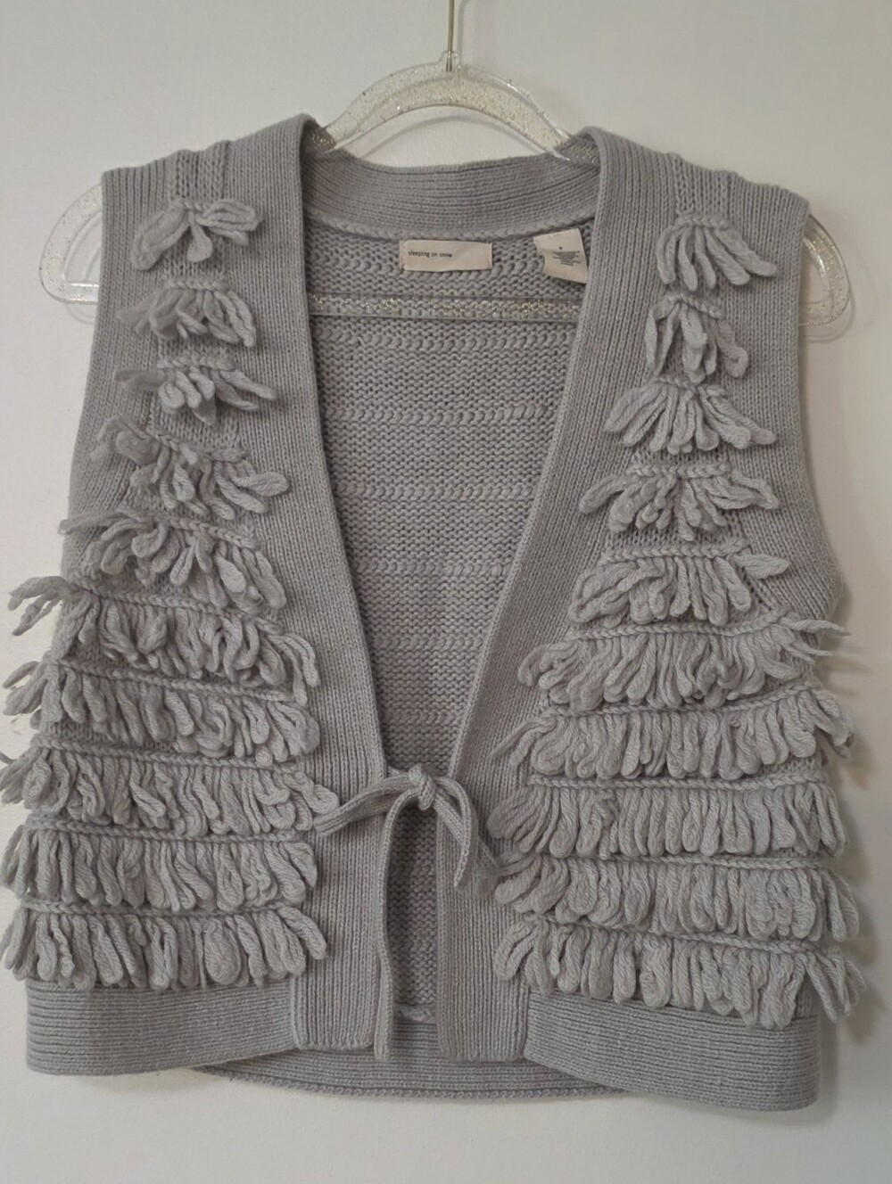 Anthropologie Wool Blend Tie Front Sweater Vest Boho Hippie Fringe Goblincore